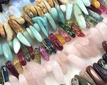 Gemstone Chip Beads: Tourmaline, Moonstone, Quartz (15-Inch Strand)