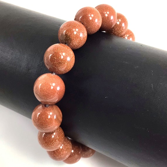Brown Goldstone Crystal Bracelet, Healing Gemstone Round Bead