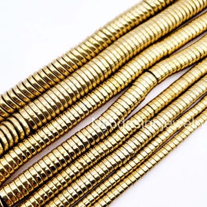 Gold Hematite Heishi Beads, Flat Rondelle Gemstone Strand for Jewelry Making (15" Strand)