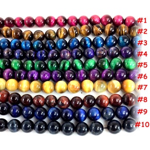 Multi Color Tiger Eye Beads - AAA Natural Halk Eye Round Loose Bead - 3mm 4mm 6mm 8mm 10mm 12mm 16mm 15&quot; Strand