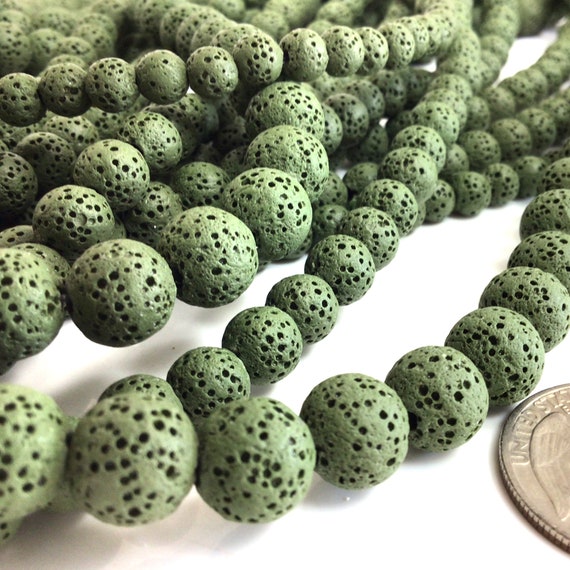 Olive Dark Green Lava Beads Natural Lava Beads Round Loose Beads