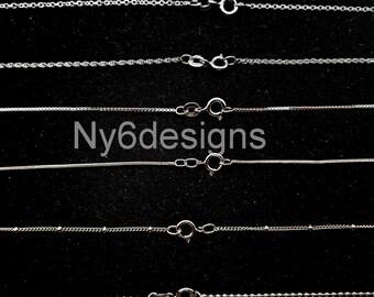 16" Sterling Silver Necklace Chain, Ball, Snake, Rope, Cable, Satellite