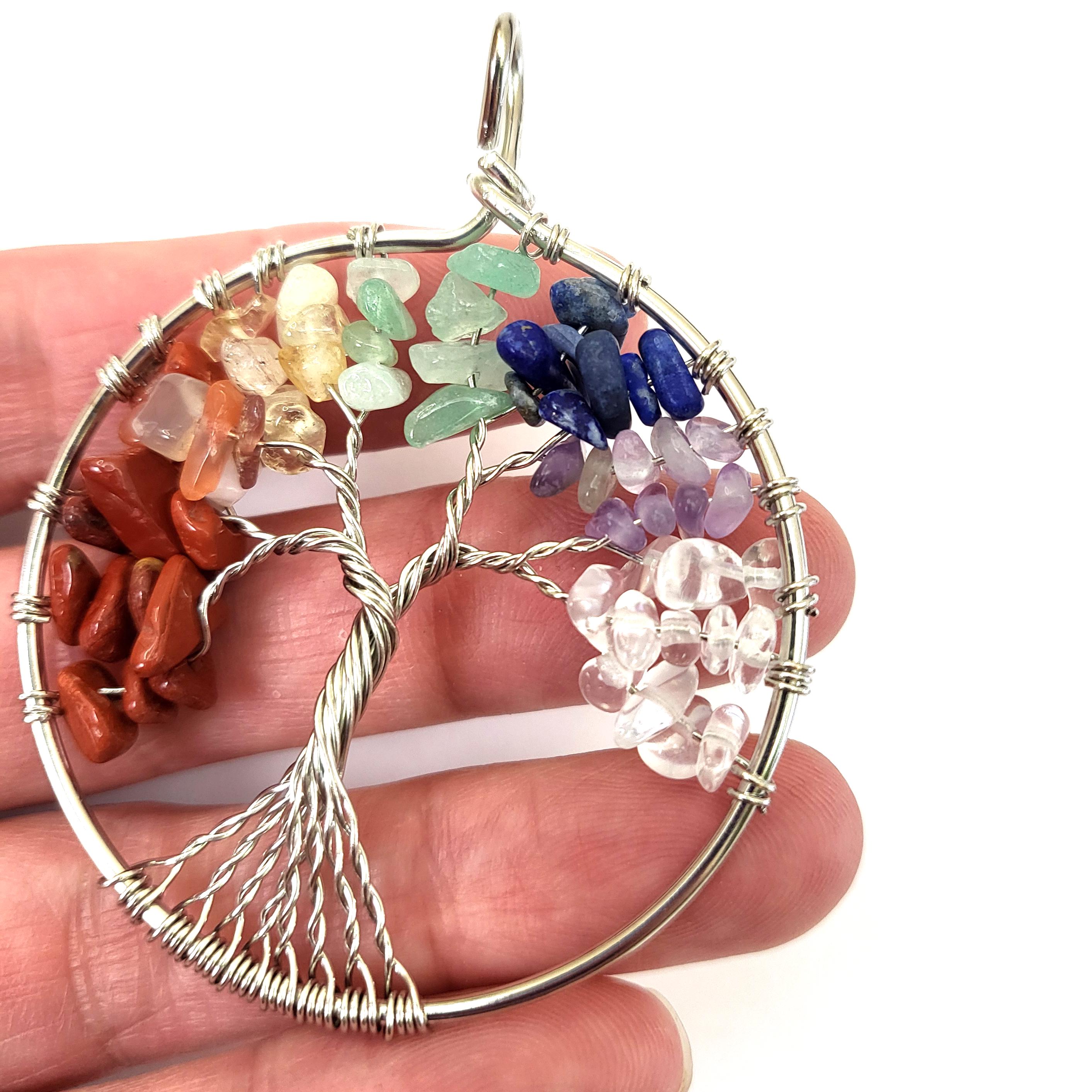 Tree of Life Pendant 7 Chakra Crystal Healing Natural Gemstone