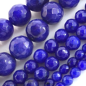 Sapphire Blue Jade Faceted Round Loose Bead 14&quot; inch strand 4mm 6mm 8mm 10mm 12mm Jewelry Making Necklace Bracelet Gift USA Seller