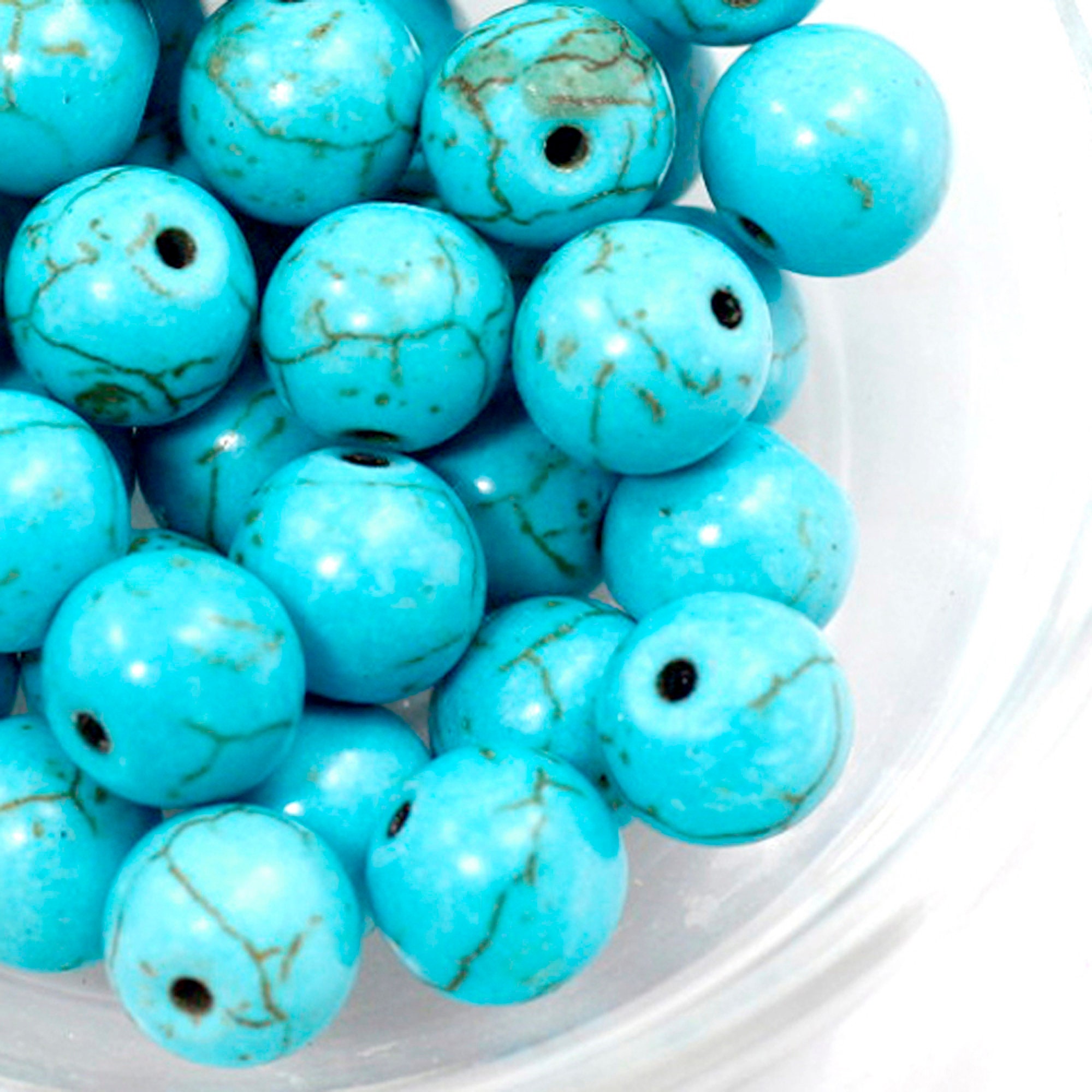 BeadTin Turquoise Marbled 14mm Round Plastic Craft Beads (40pcs