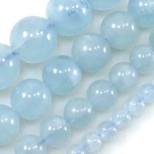 Blue Aquamarine Beads AA Natural Gemstone Round Smooth Loose Beads 4mm 6mm 8mm 10mm 12mm 15&quot; Strand