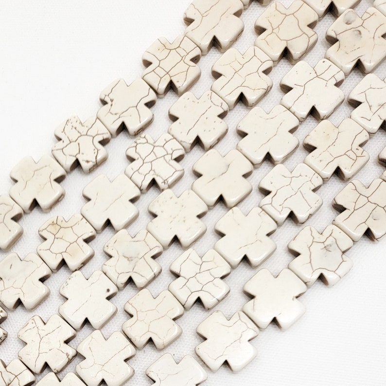 White Howlite Cross Bead Large Greek Equal Cross Square Howlite ...