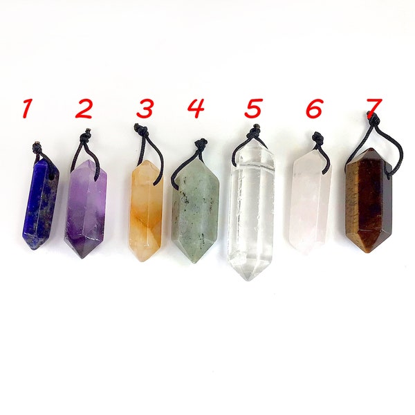 Gemstone Hexagon Pendant Top horizontal Drilled Double Point Briolette Chakra Lapis Amethyst Citrine Crystal Quartz Labradorite, Rose Quartz