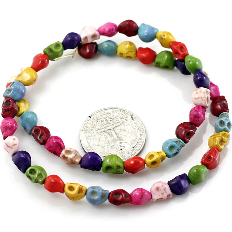 7mm Halloween Skull Beads, Turquoise Howlite Bone Decor (15" Strand) Multi-Color