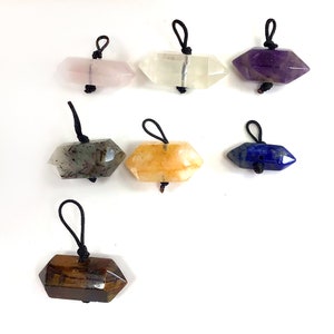 Gemstone Pendant Hexagon Faceted Point Briolette Chakra Amethyst, Citrine, Crystal Quartz, Labradorite, Rose Quartz Center Drilled