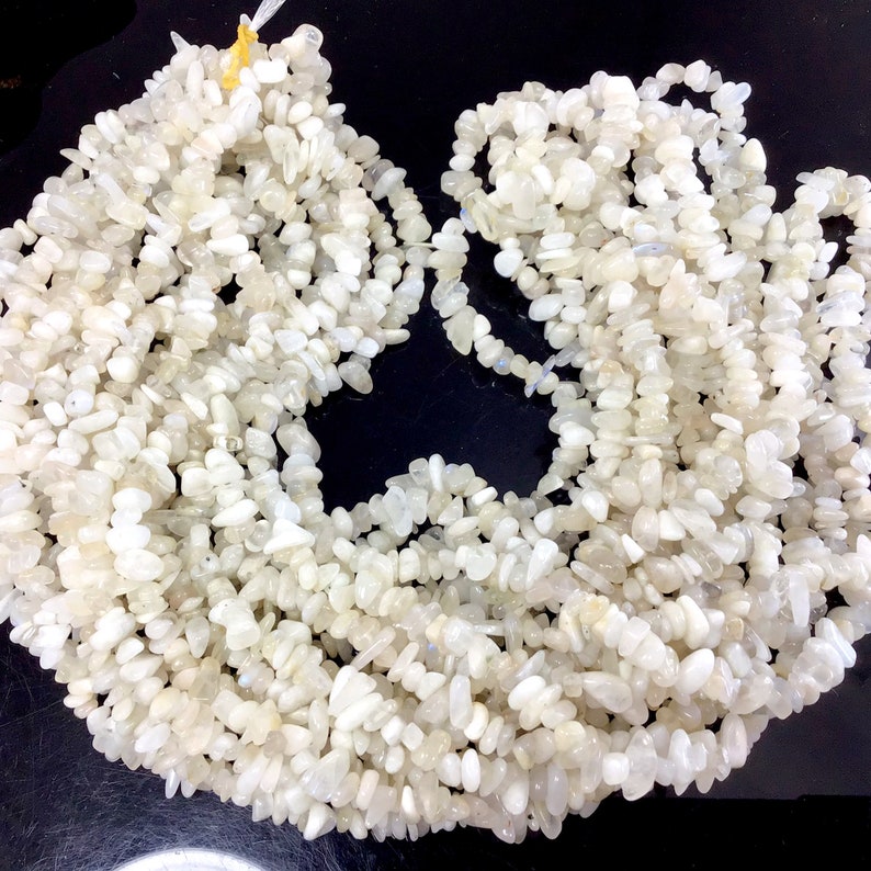 White Moonstone Chip Beads, 32" Freeform Gemstone Crystal Strand image 7