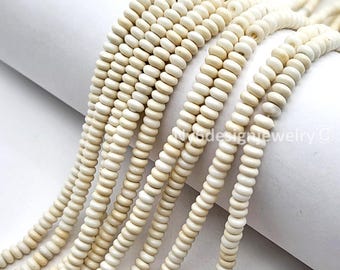 Cream White Magnesite Turquoise Heishi Beads – 4x4x2mm, 16" Strand