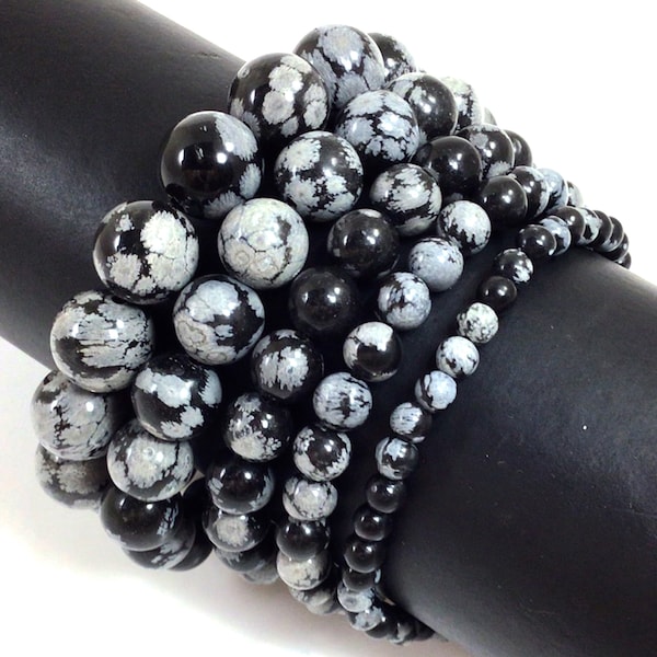 Snowflake Obsidian Bracelet Stretch Elastic Crystal Healing Gemstone Round Bead Bracelet for Men,Women 4mm 6mm 8mm 10mm 12mm 7.5"