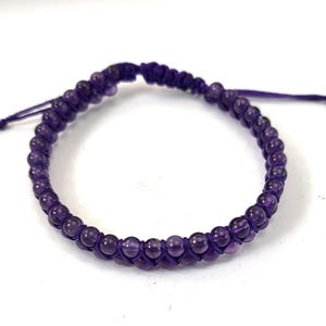 Handmade Macrame Amethyst Bracelet - Adjustable Braided Reiki Healing Crystal (4mm)