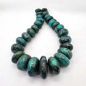 Genuine Kingman Turquoise Beads – XL Graduated Blue Rondelles beads 15&#39;&#39; Strand – Graduated Rondelle Natural Arizona Turquoise USA, Only One