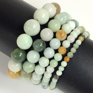 Natural Burmese Jade Bracelet AA Burma Round Beaded Green Jade Bracelet Sizes: 4mm 6mm 8mm 10mm 12mm 7.5&quot;