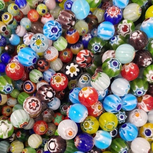Millefiori Flower Glass Round Bead Grade AA Colorful Glass Smooth Loose Beads 4mm 6mm 8mm 10mm 12mm 15&quot; Strand