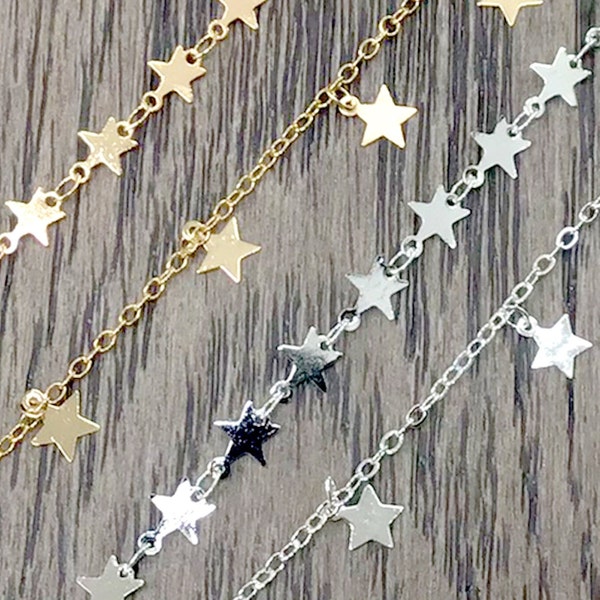 Bulk Gold Plated Star Chain / Silver Star Chain 7mm | Sold by FT for Necklace,Bracelet | Beading Chain | Star Chain for Necklace Making
