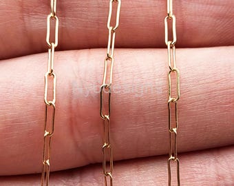 14K Gold Filled Flat Paperclip Chain, Minimalist Jewelry 5.5x2mm Sold by Foot