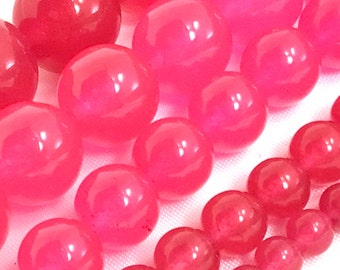 Hot Pink Jade Beads AA Gemstone Round Loose Bead Gorgeous Pink Jade 4mm 6mm 8mm 10mm 12mm 15" Strand Valentines Bead