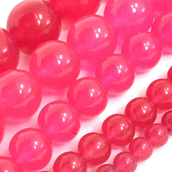 Hot Pink Jade Beads AA Gemstone Round Loose Bead Gorgeous Pink Jade 4mm 6mm 8mm 10mm 12mm 15" Strand Valentines Bead