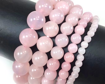 Rose Quartz Crystal Bracelet, Grade AA Healing Gemstone, Stretch Beaded 4-12mm 7.5"