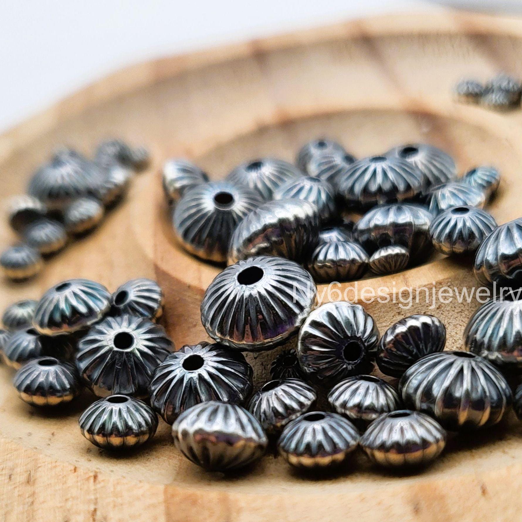 Navajo Style Oxidized Sterling Silver Corrugated Saucer Beads