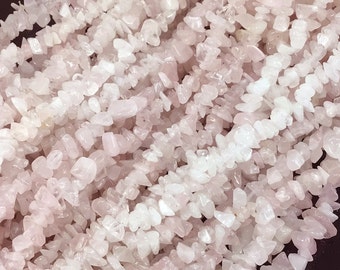 Rose Quartz Chip Bead Assorted Stone 32" Full Strand Natural Gemstone Irregular Nugget Freeform Small Crystal Chip Necklace Pink Rose Quartz