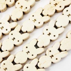 White Turquoise Zuni Rabbit Bead Curved Double Side Rabbit Charm, Earrning Jewelry Animal Gemstones Beads 16pcs 27x15mm