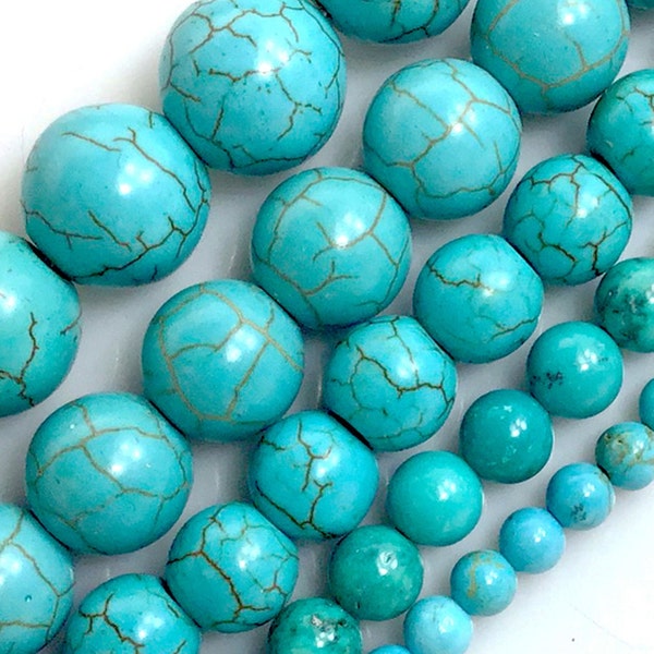 Turquoise Blue Howlite Stone Nature Gemstone Round Loose Bead 4mm 6mm 8mm 10mm 12mm 14mm 16mm 15" Strand Jewelry Making