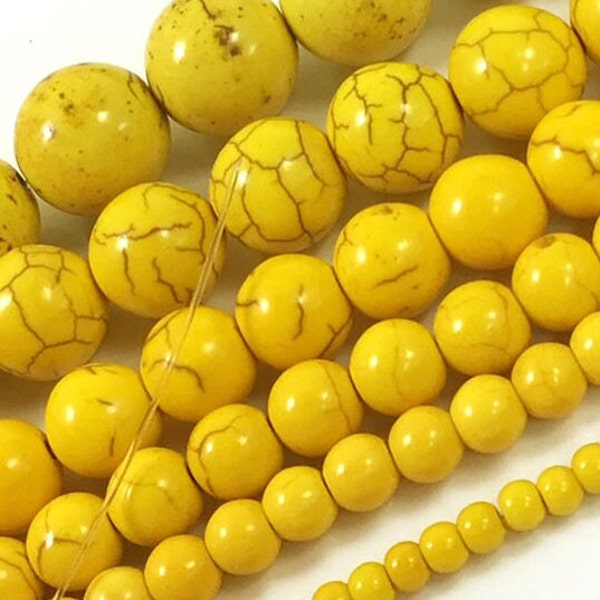 Yellow Howlite Turquoise Bead Natural Gemstone Round Loose Beads 4mm 6mm 8mm 10mm 12mm 14mm 15" Strand Magnesite Turquoise Raw Stone