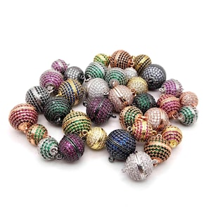 Micro Pave Cubic Zirconia Magnetic Clasps, Round Ball Jewelry Connectors (6-14mm)