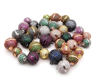 Micro Pave Cubic Zirconia Magnetic Clasps, Round Ball Jewelry Connectors (6-14mm)
