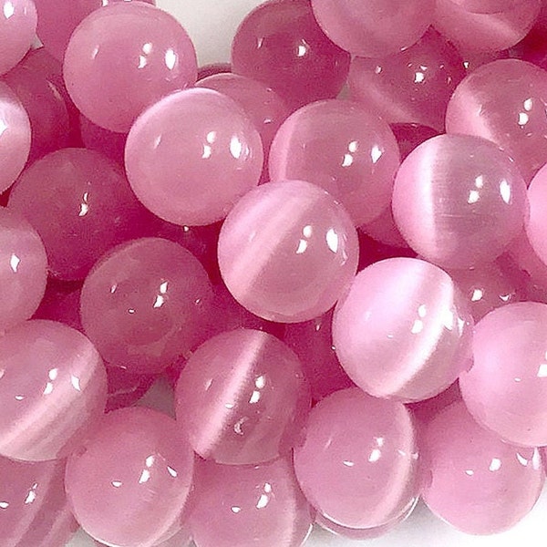 Pink Cat Eye Beads AA Smooth Glass Crystal Round Loose Beads High Quality 4mm 6mm 8mm 10mm 12mm 14" Strand #9