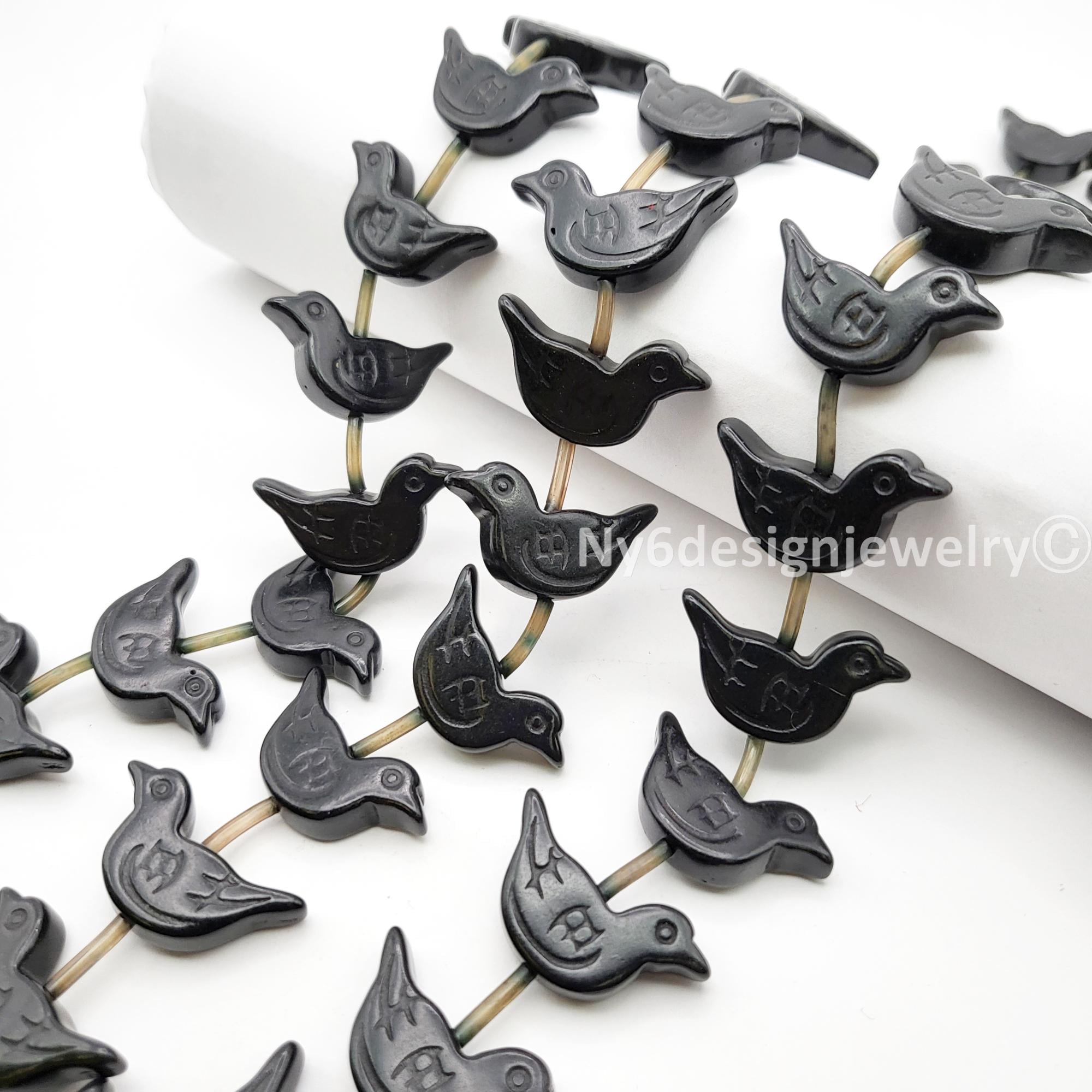 Carved Bird Howlite Beads - Turquoise Zuni Fetish Style 29x15mm