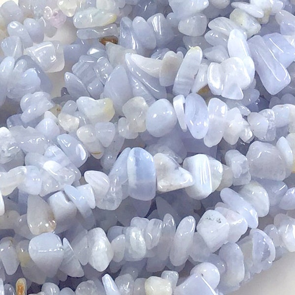 Natural Blue Lace Agate Chip Beads Assorted Stones 32" Full Strand Irregular Nugget Freeform Small Gemstone Crystal Chips Necklace