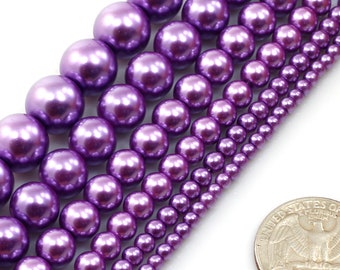 Pearlized 6mm x 100 or 8mm x 50 Round 4mm x 200 Lilac Glass Pearl Beads