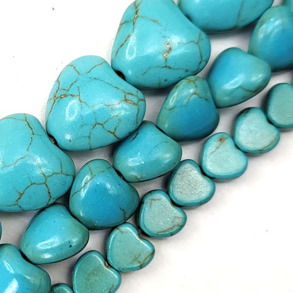 Blue Heart Charm Small Heart Bead Turquoise Howlite Natural Gemstone Love Beads 6mm 8mm 12mm 20mm 15" Strand Magnesite Turquoise Valentines