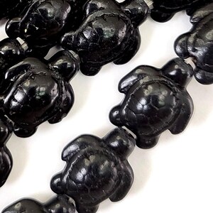 Stone Black Turtle Charm Turquoise Beads Gemstones Tortoise Howlite Turquoise Beads 15&quot; Strand 17x13mm 23pcs Zuni Animal Zuni Fetish