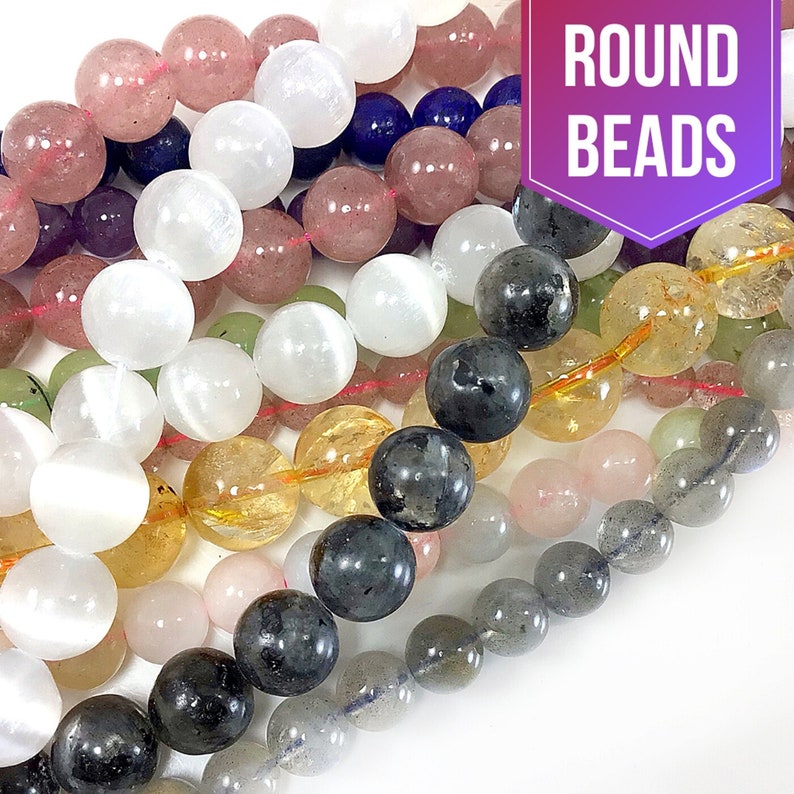 High Quality Natural Gemstone Bead Round Smooth Loose Bead 4mm 6mm 8mm 10mm 12mm Crystal Stone 15' for Bracelet Jewelry Making Bulk Lot 