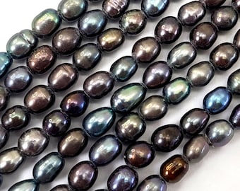 Tahitian Gray Freshwater Pearl Strand: Rice, Long Oval, Nugget Beads 15"