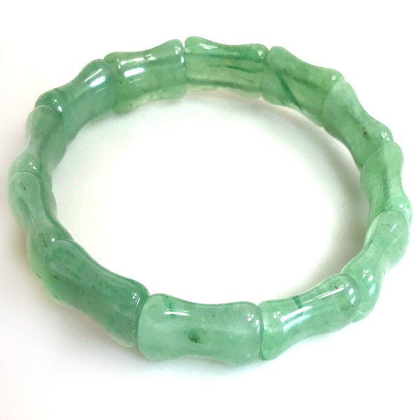 Aventurine Jade Bangle Gemstone Men & Women Stretch Bracelet Balance Healing fit 6.0" -7" Double Drill Bamboo Pillow Shape Beads