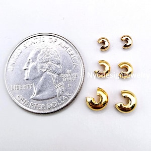 Gold plated Crimp Cover Spacer Beads 3mm 4mm 5mm – Jewelry Findings for DIY Necklace Bracelet, Craft Supplies, Beading Accessories