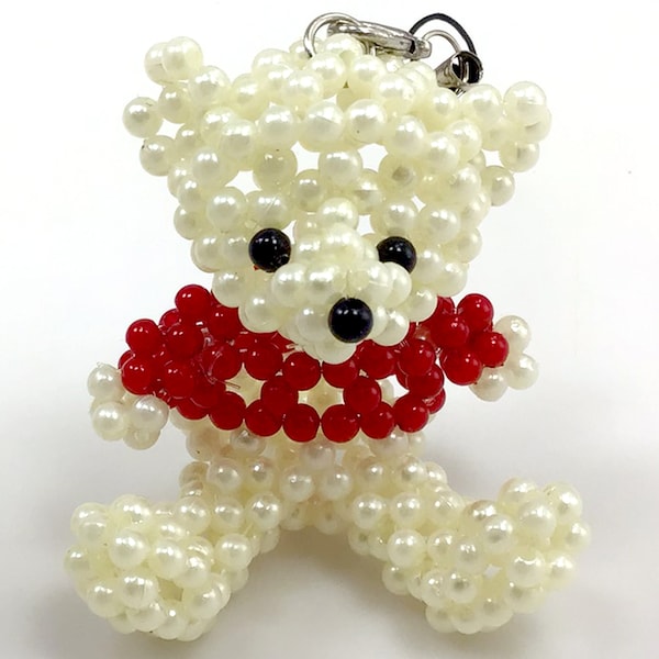 Ivory White Glass Pearl Teddy Bear Beaded Phone Decor Pendant White Glass Pearl Hand-crocheted 55mm Christmas Gift Jewelry Key Chain Car