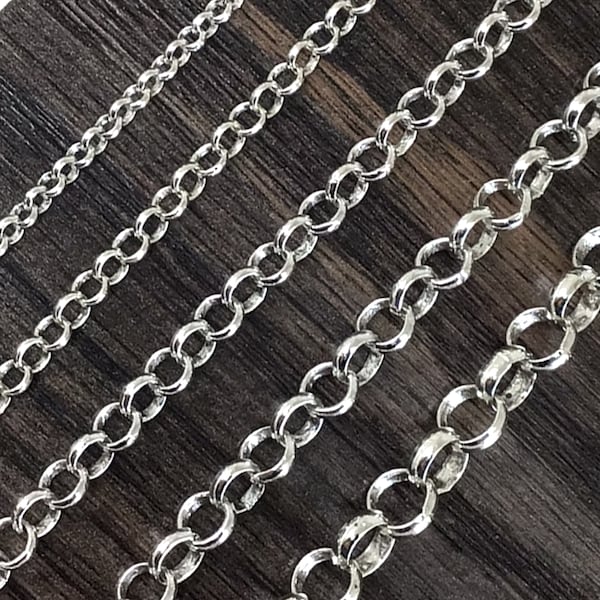 Antique Silver Pewter Rolo Chain 3mm 4mm 5mm 6mm 7mm  Round Link Chain Silver Necklace Chain Silver Chain Sold by FT Soldered