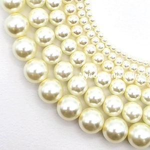 Cream White Glass Pearl Natural High Quality Round Loose Beads 15&quot; Strand 3mm 4mm 6mm 8mm 10mm 12mm 14mm Jewelry Making Bulk Lot #13