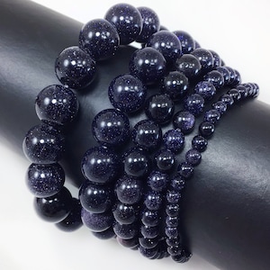 Blue Goldstone Bracelet Stretch Elastic Crystal Healing Gemstone Round Beaded for Men,Women 4mm 6mm 8mm 10mm 12mm 7.5"