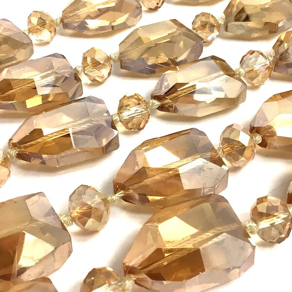 Champagne Golden Crystal Faceted Nugget Bead Flat Handcut Sparkle 16" strand 25mm Necklace Making, Ornament PN