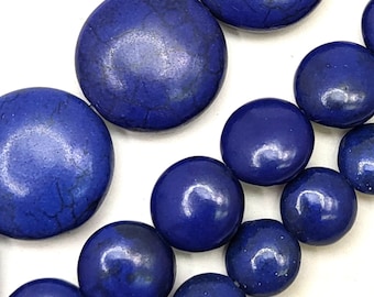 Magnesite Turquoise Coin Beads, Navy Blue Disc Beads, 15" Strand 10-20mm