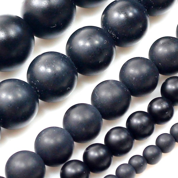 Natural Matte Black Onyx Beads Grade AAA Gemstone Round Loose Beads 4mm 6mm 8mm 10mm 12mm 15" Full Strand Jewelry Necklace Bracelet